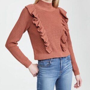 NWT 525 America Mock Neck Ruffle Pink Sand Cotton Sweater-sz XS